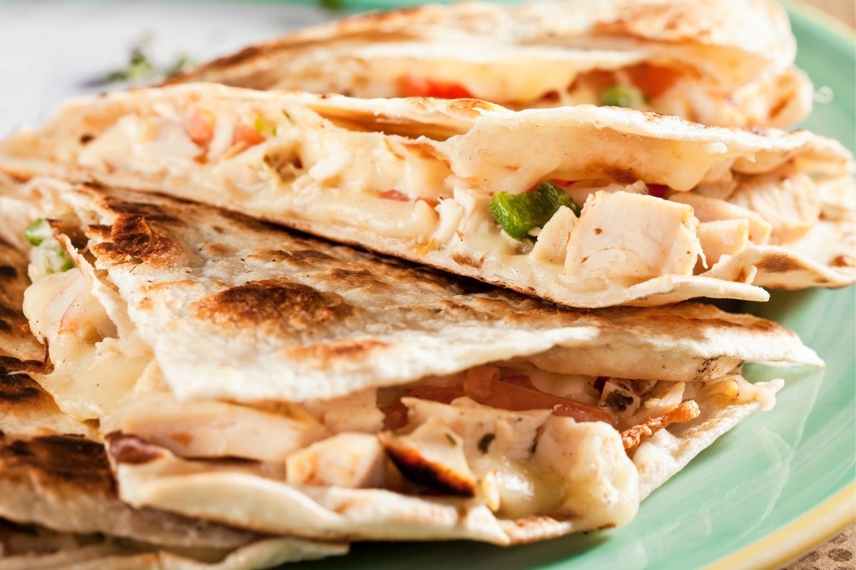 Chicken quesadillas on a plate.