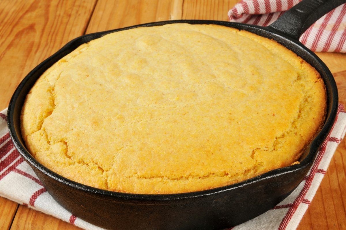 Cornbread in a round pan.
