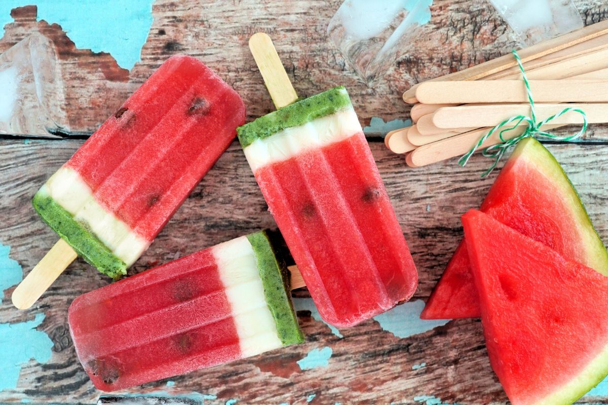 Ice lollies set to look like watermelon pieces.