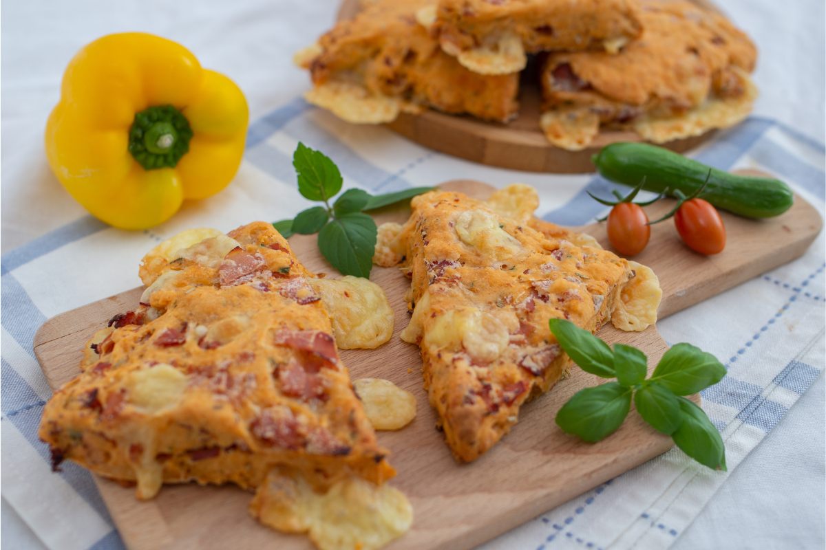 Cheese and tomato scones, cut into wedges.