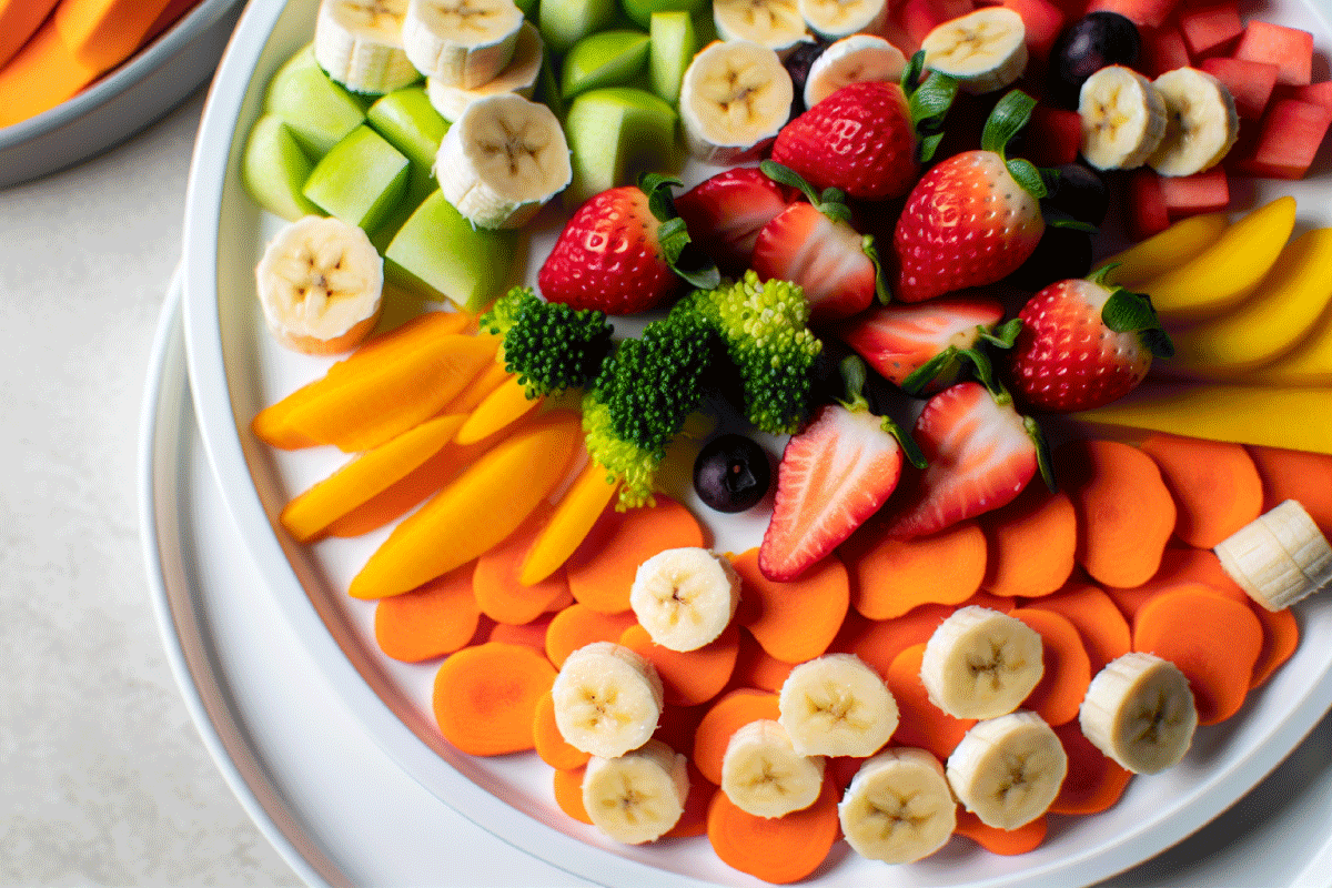 Colorful fruits and vegetables for babies.