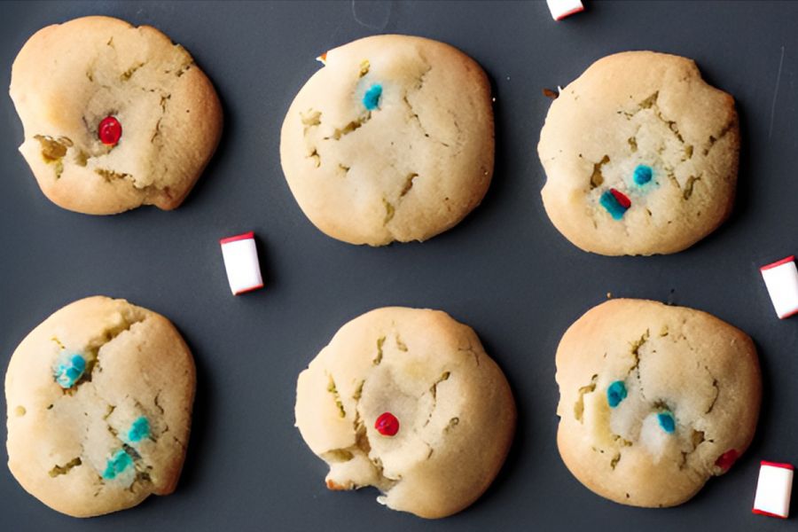 Cookies baked with crushed candy cane bits inside, AI rendition.